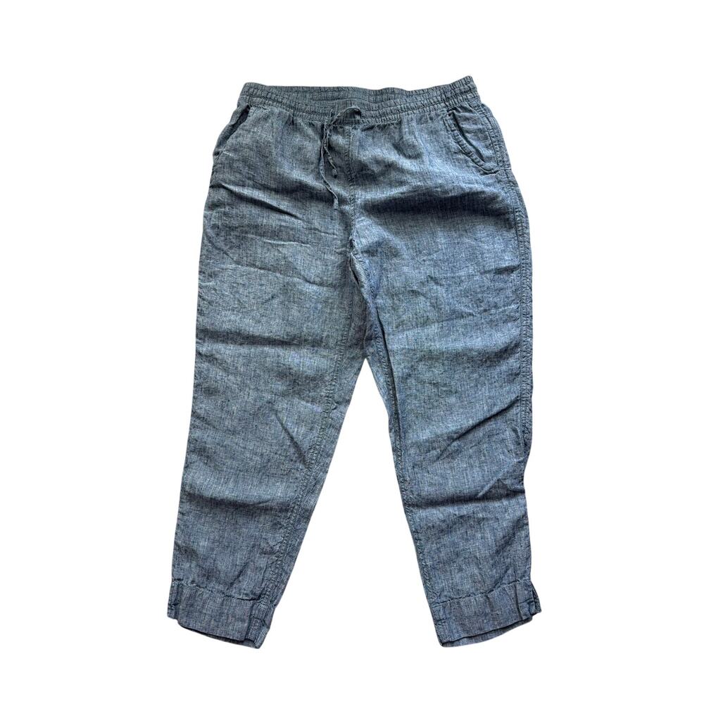 L.L. Bean Women's Premium Linen Pull-On Ankle Pants Blue Size 14